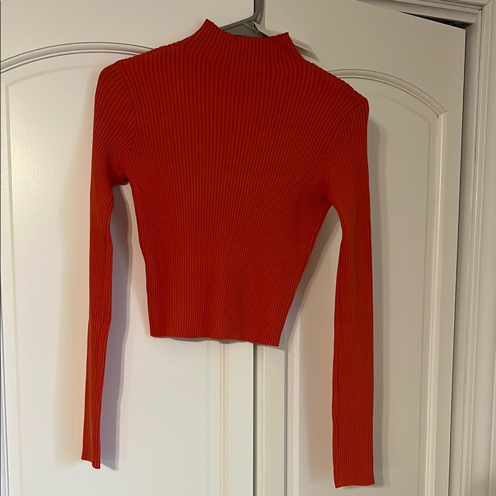 Red Ribbed Long Sleeve Top - Picture 2 of 2